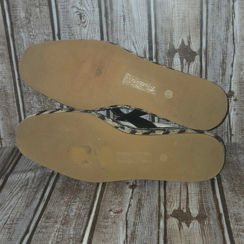 Sz 8.5 Madewell Cream Black Canvas Mary Jane Espadrille Platform Shoes VGUC